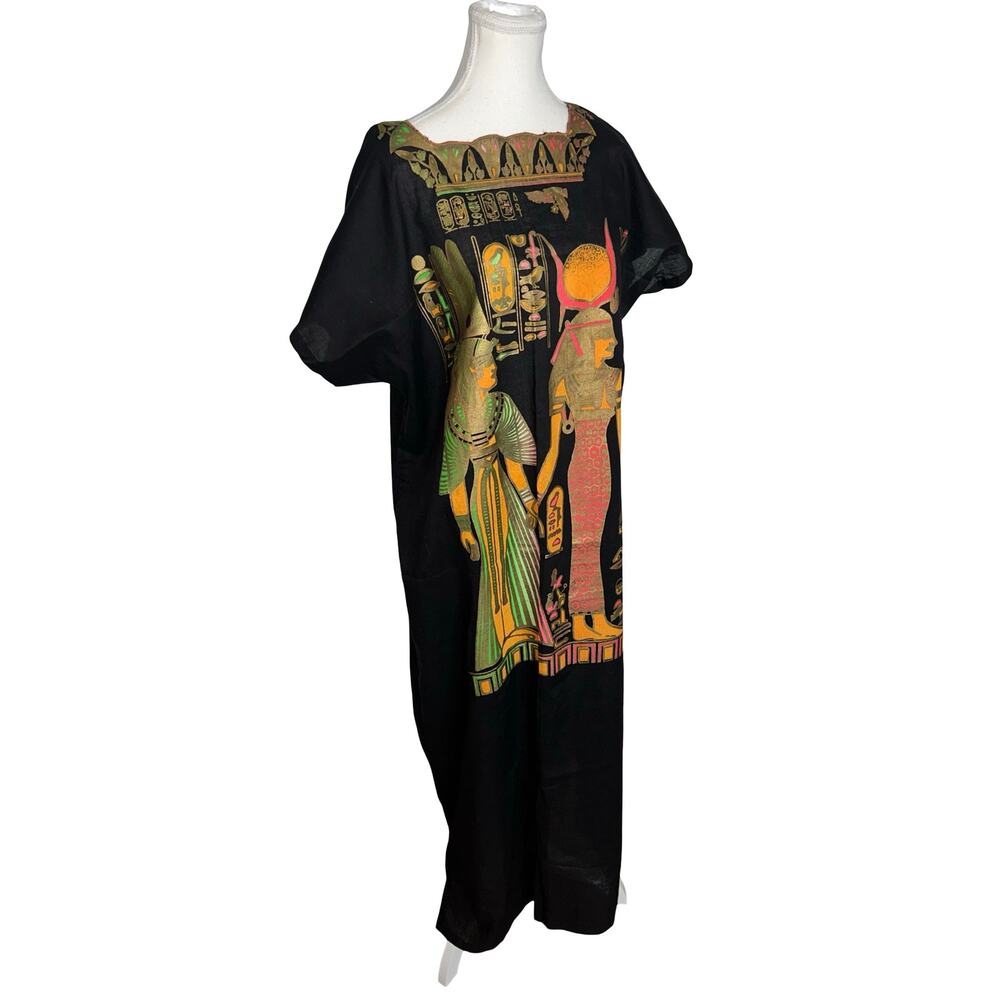 Vintage Egyptian Print Black Kaftan Dress - Picture 7 of 9